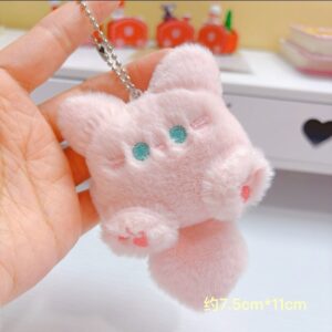 Pink Plush Cat Keychain | Soft Kawaii Mini Doll Keyring