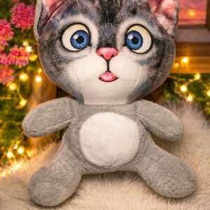 Cat Plush Grey Tabby Toy Kitten Stuffed Animal Nursery Decor Blue Eyed Cat Kawaii Plushie Gift for Kids Animal Lover Gift Soft Toy Handmade Style Plush