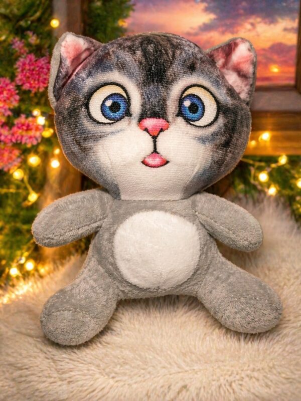 Cat Plush Grey Tabby Toy Kitten Stuffed Animal Nursery Decor Blue Eyed Cat Kawaii Plushie Gift for Kids Animal Lover Gift Soft Toy Handmade Style Plush